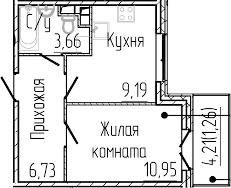1-комнатная квартира 31.79 м², 3/3 эт., ЖК «SERTOLOVO PARK»
